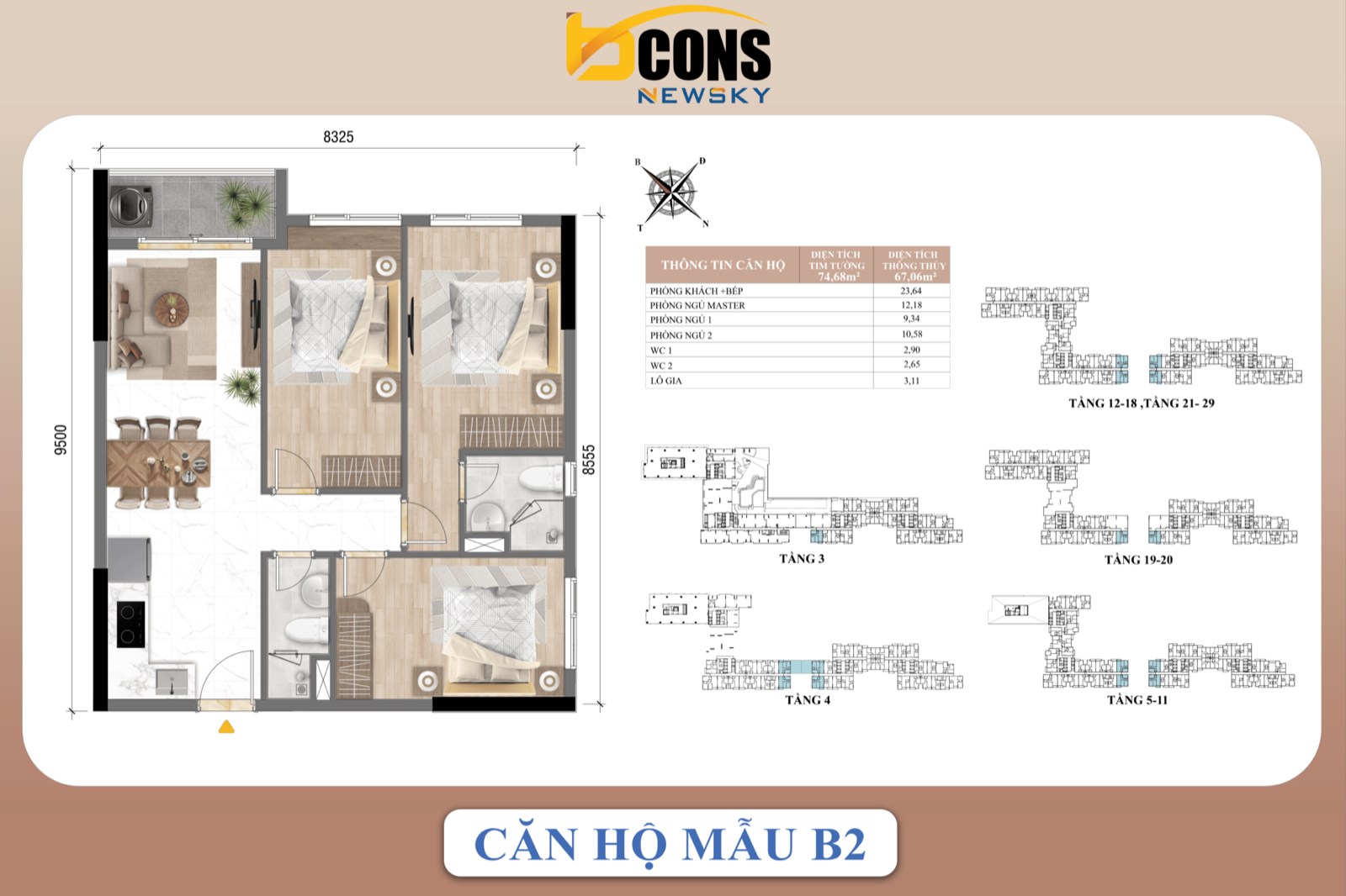 Căn hộ mẫu B2 — 2 phòng ngủ