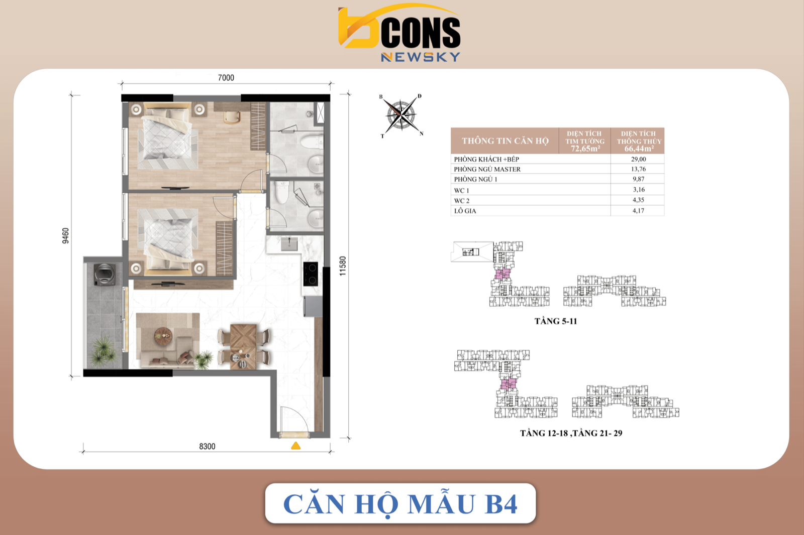 Căn hộ mẫu B4 — 2 phòng ngủ