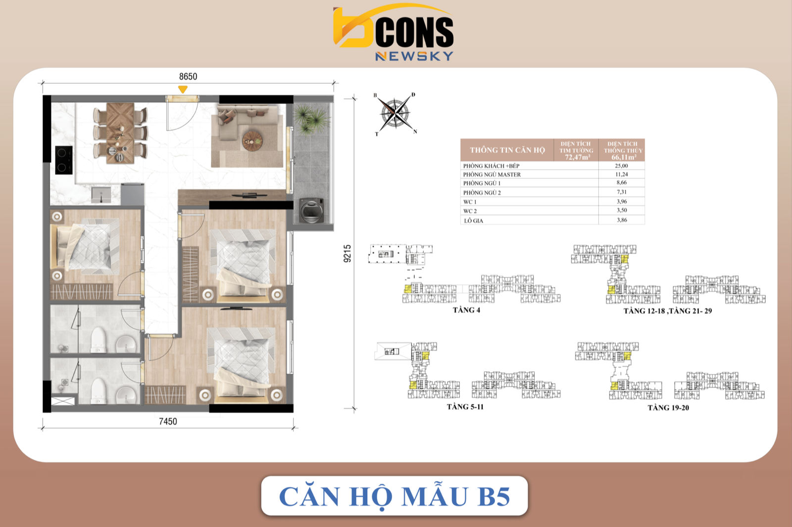 Căn hộ mẫu B5 — 2 phòng ngủ
