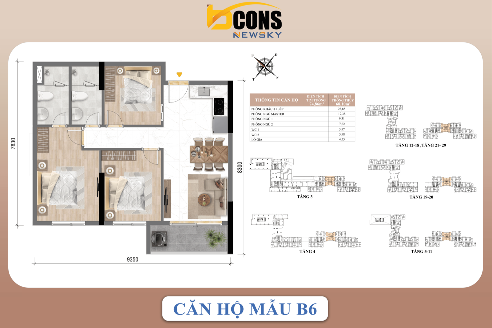 Căn hộ mẫu B6 — 2 phòng ngủ