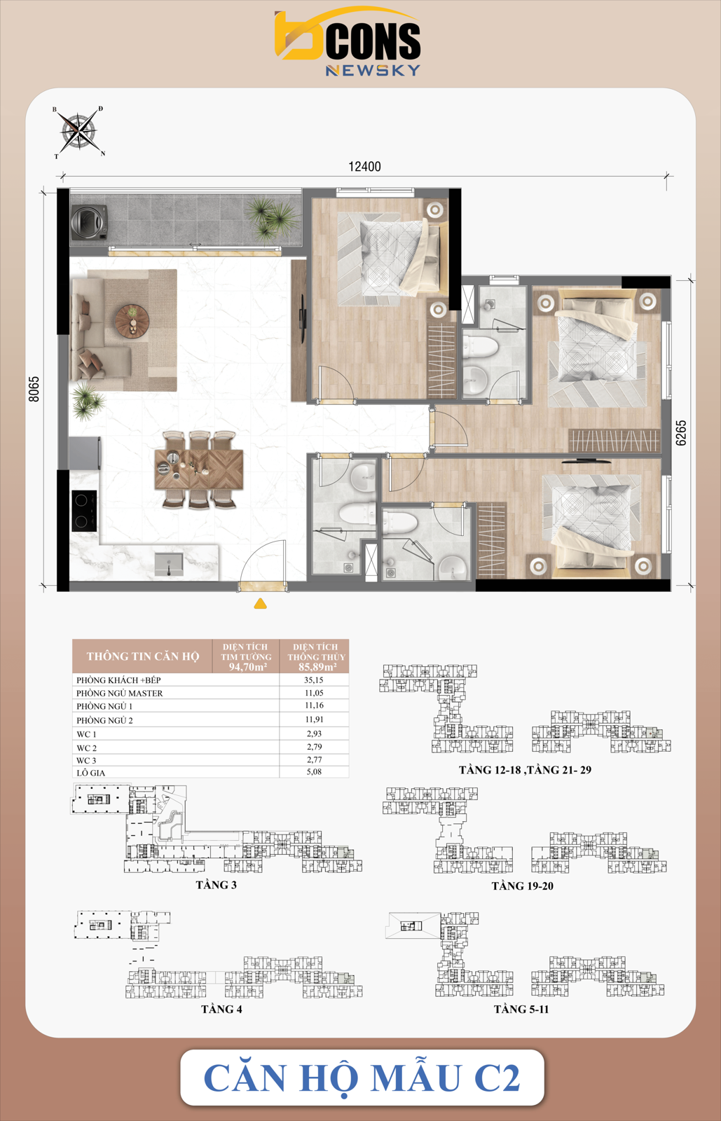 Căn hộ mẫu C2 — 3 phòng ngủ