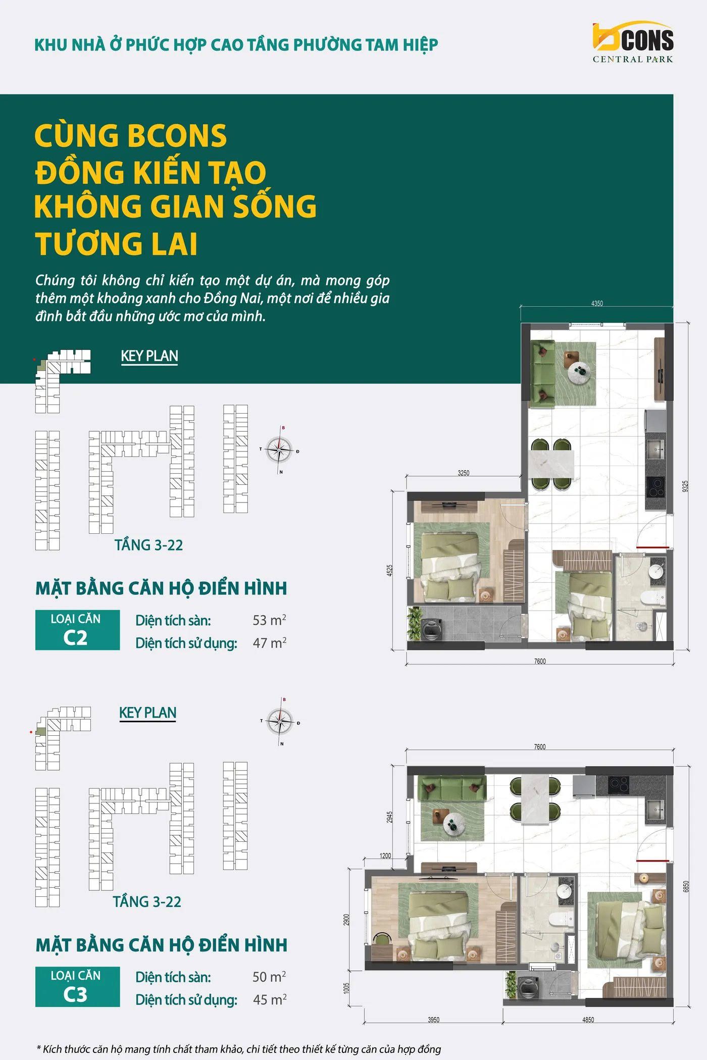 Mặt bằng căn hộ C2, C3