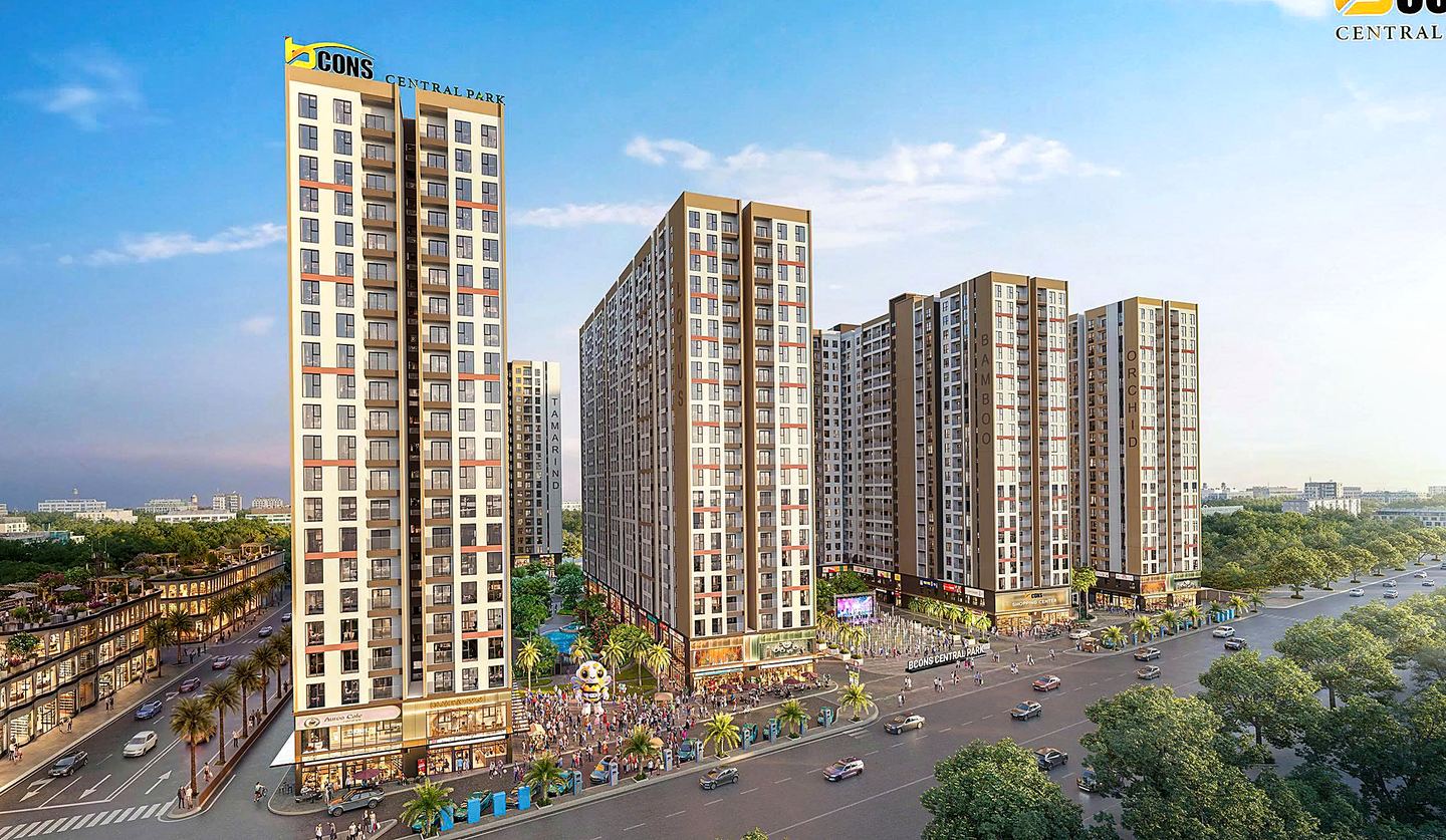 Phối cảnh tổng thể Bcons Central Park — 5 block 22 tầng tại 236 Phan Trung, Tam Hiệp